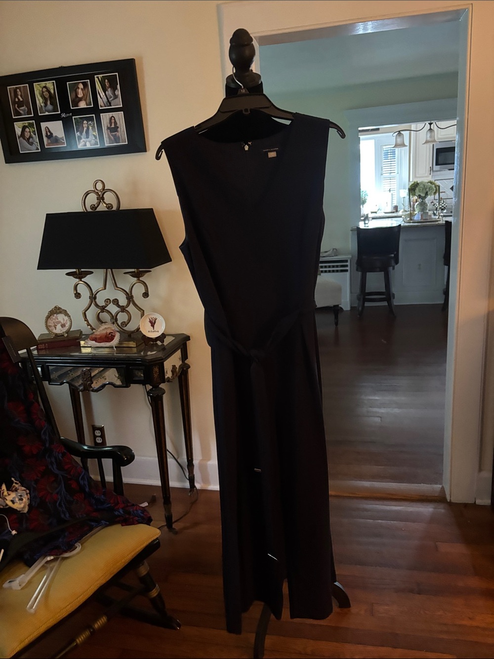 Tommy Hilfiger dark navy Sleeveless jumpsuit with Waist Tie and back zipper.